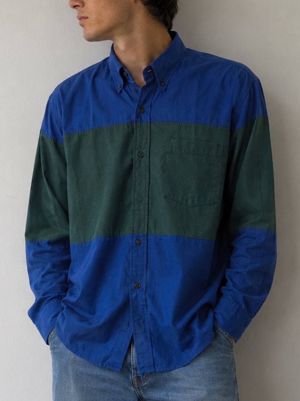 Argyleculture‎ Blue Green Colorblock Button Down Shirt Medium Casual Normcore